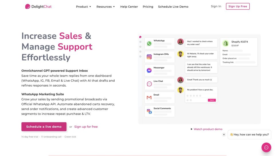 DelightChat official product page, captured October 2, 2026