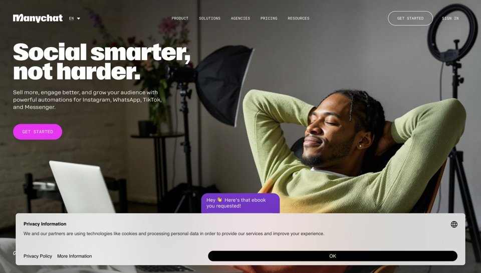 ManyChat official product page, captured October 2, 2026