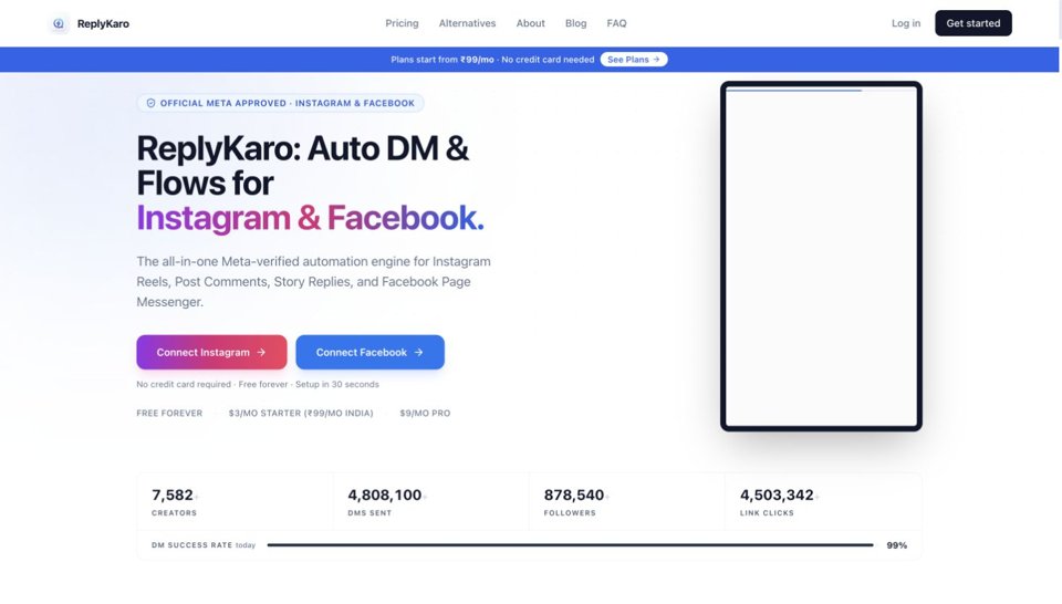 ReplyKaro official product page, captured October 2, 2026